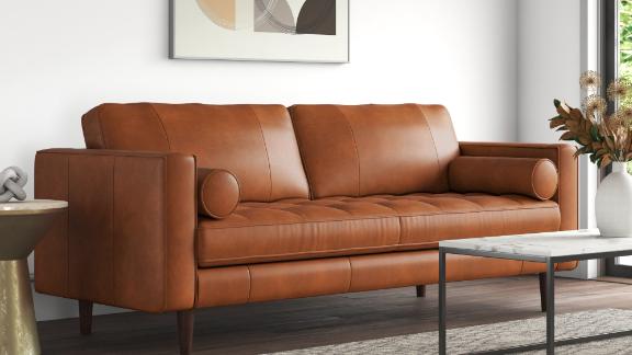 Mercury Row Apgar Genuine Leather Square Arm Sofa 