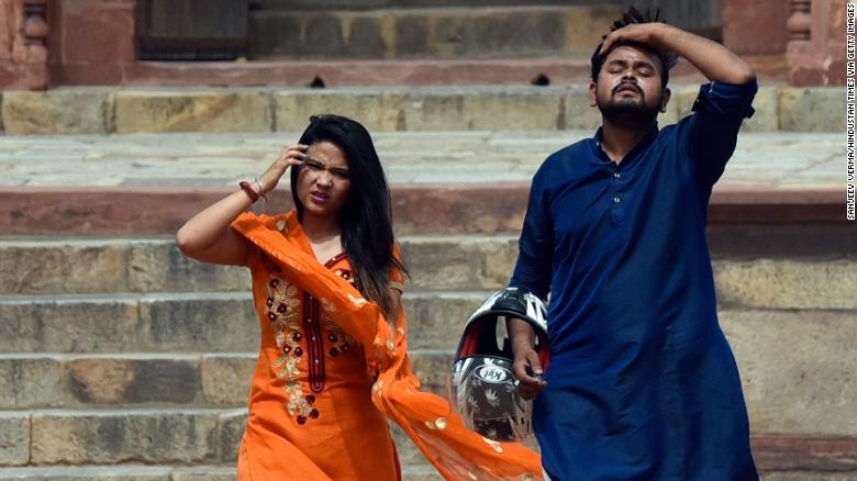 Visitors at Humayun&#39;s Tomb in New Delhi, India, on a hot day on June 30 amid a heatwave.  