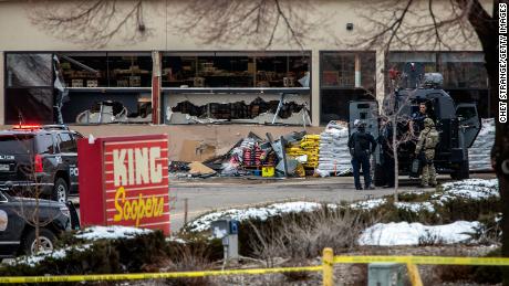 Tactical police units respond to the scene of a King Soopers grocery store after a shooting on March 22, 2021 in Boulder, Colorado. 