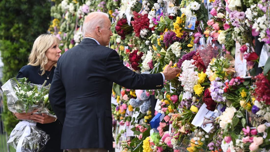 President Joe Biden and first lady Jill Biden visit a memorial near the partially collapsed building on July 1. &lt;a href=&quot;https://www.cnn.com/2021/07/01/politics/joe-biden-south-florida-visit/index.html&quot; target=&quot;_blank&quot;&gt;Biden traveled to Surfside&lt;/a&gt; to console families still waiting on news of their loved ones. Those meetings were closed to the press.