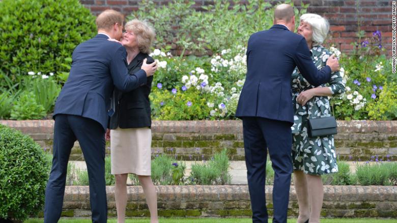The princes warmly greeted their aunts Lady Sarah McCorquodale and Lady Jane Fellowes at the family event.