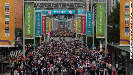 Fans leave Wembley Stadium after England&#39;s 2-0 win against Germany.
