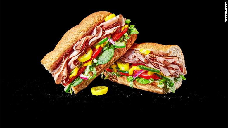 A Subway sandwich made with ham. 