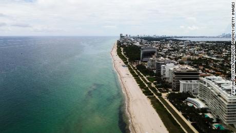 An aerial view of Surfside Beach is seen in Miami, Florida, United States on July 1, 2021. 