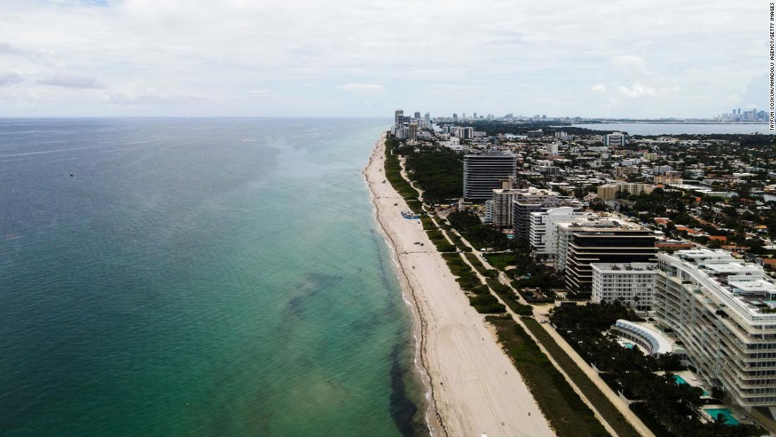 An aerial view of Surfside Beach is seen in Miami, Florida, United States on July 1, 2021. 