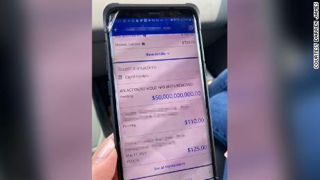A bank accidentally deposited $50 billion into a Louisiana family&#39;s account. A portion of this image has been blurred by CNN to protect personal information. 