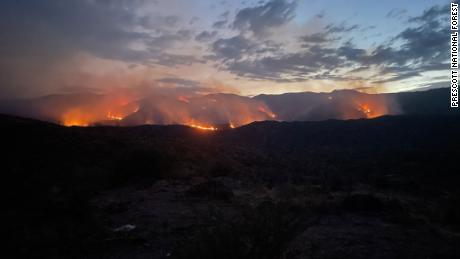 The Tiger Fire in Arizona has so far burned 9,800 acres, the Prescott National Forest said.