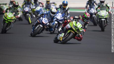 MISANO ADRIATICO, ITALY - JUNE 13: Ana Carrasco of Spain and Kawasaki Provec WorldSSP300 leads the field during the SuperSport 300 race 2 during the WorldSBK Misano - Race 2 on June 13, 2021 in Misano Adriatico, Italy. (Photo by Mirco Lazzari gp/Getty Images)