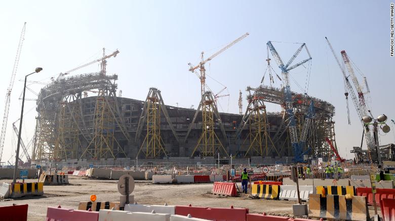 มุมมองทั่วไปของงานก่อสร้างที่สนามกีฬา Lusail ในเดือนธันวาคม 2019 ในเมืองโดฮา ประเทศกาตาร์