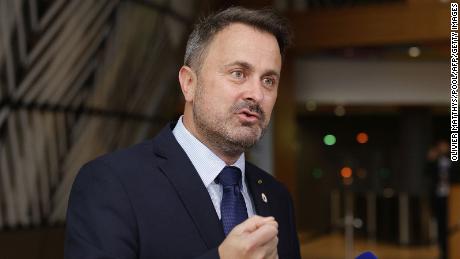Luxembourg&#39;s Xavier Bettel talks to journalists on the second day of an EU summit on June 25.