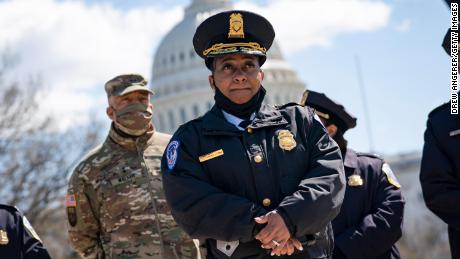 Acting Capitol Police Chief Yogananda Pittman attends a press briefing about the security incident at the U.S. Capitol on April 2, 2021 in Washington, DC. 