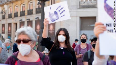 Women in Madrid protest against sexual violence on May 25, 2021. 