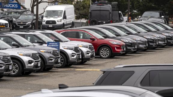 Vehicles for sale at a Ford Motor Co. dealership in Colma, California, U.S., on Wednesday, June 30, 2021. With dwindling inventory over the last three months, U.S. auto sales has taken a sharp turn for the worse. 