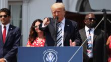 BEDMINSTER, NEW JERSEY - JULY 07:  Former U.S. President Donald Trump speaks during a press conference announcing a class action lawsuit against big tech companies at the Trump National Golf Club Bedminster on July 07, 2021 in Bedminster, New Jersey. Former President Trump held a press conference with executives from the America First Policy Institute to announce a class action lawsuit against Facebook, Twitter, Google, and their CEOs, claiming that he was wrongfully censored. Since being banned from the social media companies, former President Trump has continued to spread lies about mass voter fraud in the 2020 election that have not not been substantiated. (Photo by Michael M. Santiago/Getty Images)