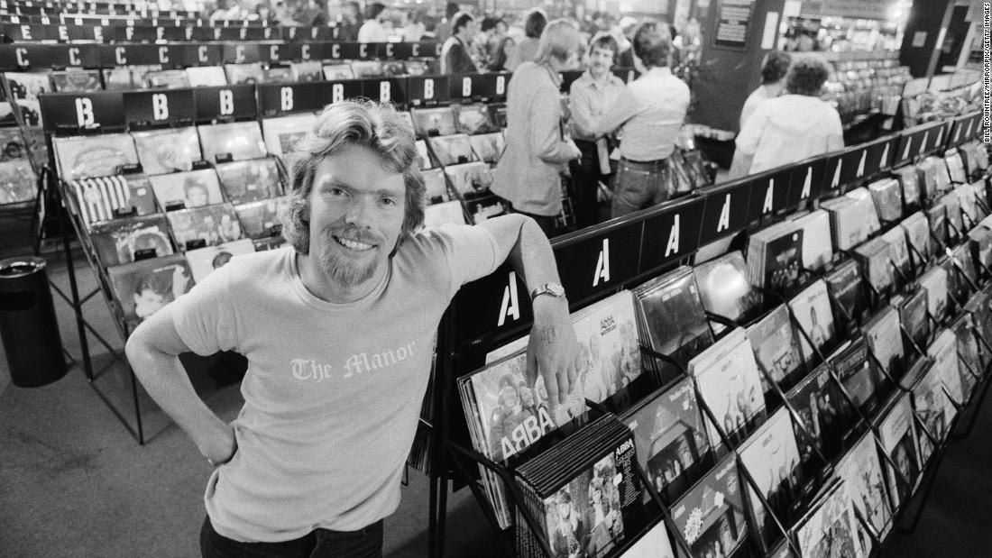 Branson poses in one of his Virgin Megastores in 1979. His mail-order record business had evolved into a chain of successful record stores. By this time, Branson also had started his Virgin Records music label. Over the years, Virgin would sign notable artists such as the Sex Pistols, the Rolling Stones and Genesis.