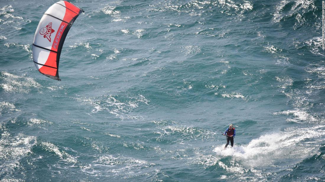 Branson kite-surfs the English Channel in 2012. At 61 years old, he was the oldest person to kite-surf the channel. He did it in three hours and 45 minutes.