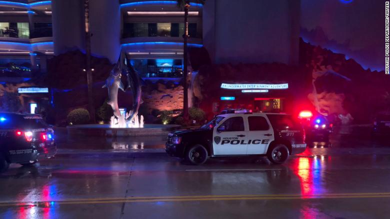 A man is dead and a woman injured after gunman opened fire on pair dining at a Houston restaurant