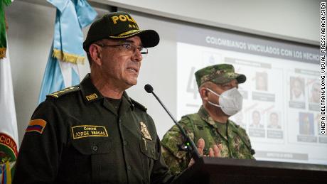 Colombian National Police Chief General Jorge Vargas, left, and Army General Luis Fernando Navarro give a news conference in Bogota, Colombia on July 9 regarding the assassination of Haiti&#39;s President.