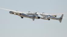 The space plane carrying Richard Branson lifts off from Spaceport America near Truth or Consequences, New Mexico, on Sunday, July 11.