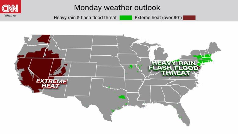 New York braces for a flash flood threat as the Western heat eases