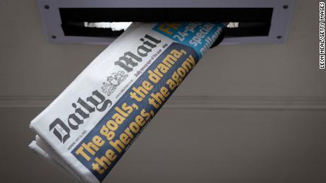 A copy of the Daily Mail newspaper in a letterbox on July 12, 2021 in London, England. 