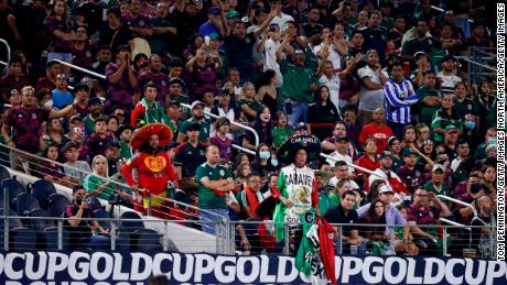 ARLINGTON, TEXAS - JULY 10: Fans react as Mexico takes on Trinidad and Tobago in the second half of the 2021 CONCACAF Gold Cup Group A Match at AT&T Stadium on July 10, 2021 in Arlington, Texas. (Photo by Tom Pennington/Getty Images)