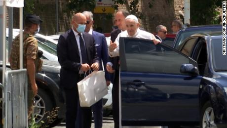 Pope Francis is seen after being discharged from Rome&#39;s Gemelli University Hospital.