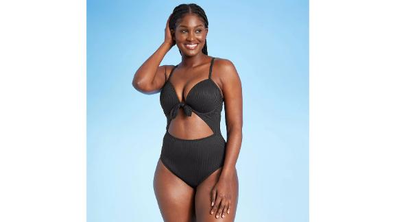 Shade & Shore Light Lift Ribbed Tie-Front Cutout One-Piece