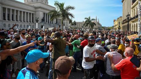 People take part in an anti-government demonstration in Havana on July 11.