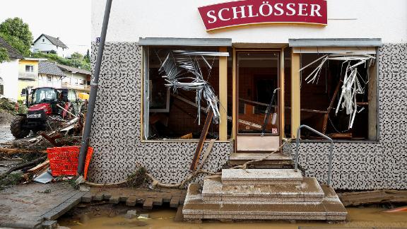 A destroyed building is seen in a flood-affected area of Schuld, Germany.