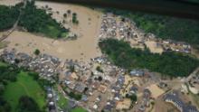 Aerial video grab view taken on July 15, 2021 from a video footages shows flooded properties, houses and landscapes after heavy rainfall and floods in Kesseling near Bad Neuenahr, western Germany,. - Heavy rains and floods lashing western Europe have killed at least 20 people in Germany and left around 50 missing, as rising waters led several houses to collapse. (Photo by Ferdinand MERZBACH / NEWS5 / AFP) (Photo by FERDINAND MERZBACH/NEWS5/AFP via Getty Images)