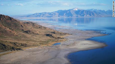 The Great Salt Lake recedes in May from Antelope Island near Salt Lake City.