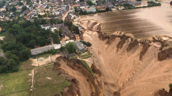 This aerial photo shows flooding in Erftstadt, Germany, on Friday.