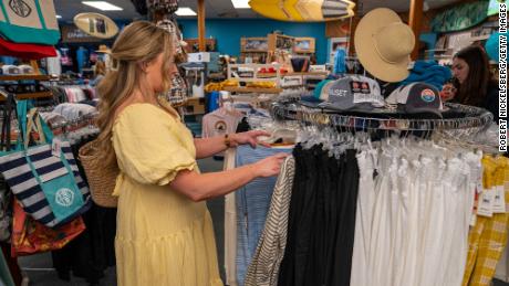 A woman shops for clothing on Cape Cod, Massachusetts. 