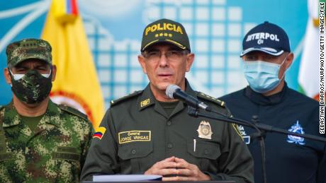 Colombia&#39;s Police Gen. Jorge Luis Vargas speaks during a news conference in Bogota, Colombia on July 12, 2021.