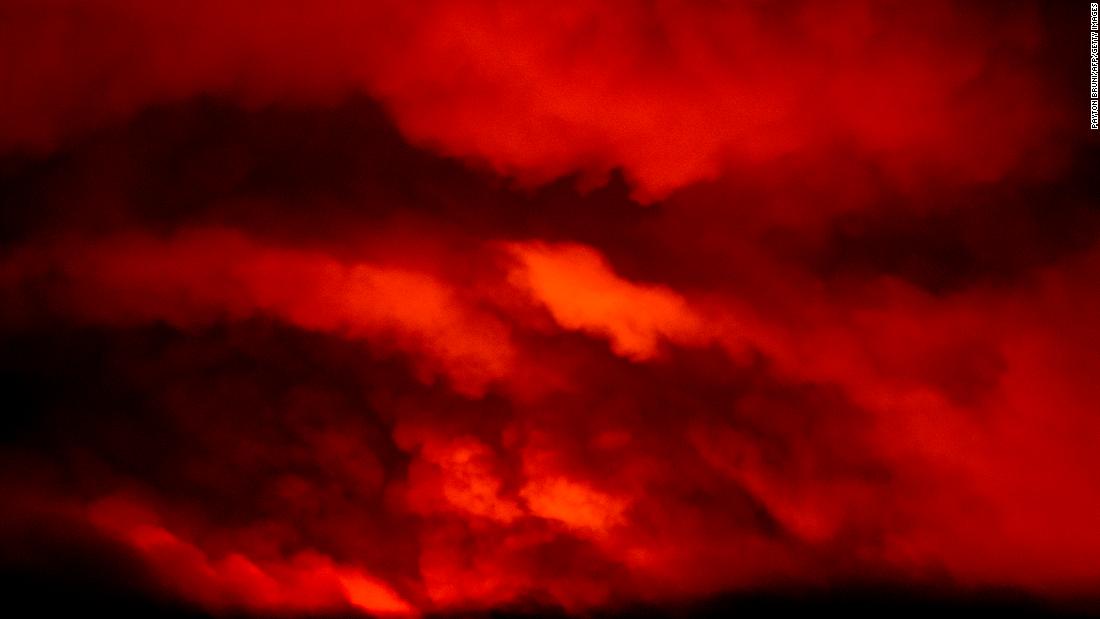 The Bootleg Fire illuminates smoke at night near Bly, Oregon.