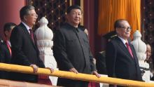 Chinese President Xi Jinping (C) attends a military parade with former presidents Hu Jintao (L) and Jiang Zemin in Tiananmen Square in Beijing on October 1, 2019, to mark the 70th anniversary of the founding of the PeopleÕs Republic of China. (Photo by GREG BAKER / AFP)        (Photo credit should read GREG BAKER/AFP via Getty Images)