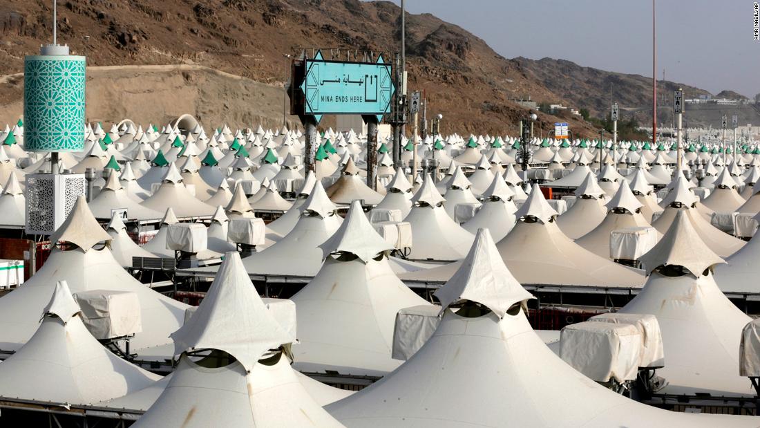 Tents are set up in Mina on July 13.