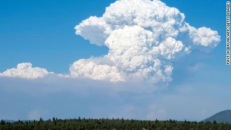 A pyrocumulus cloud from the Bootleg Fire drifts into the air Friday near Bly, Oregon.