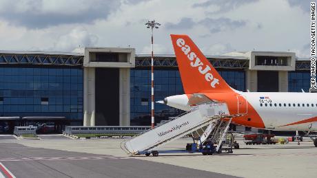 An EasyJet plane on the tarmac at Malpensa Airport on June 29, 2021 in Milan, Italy.