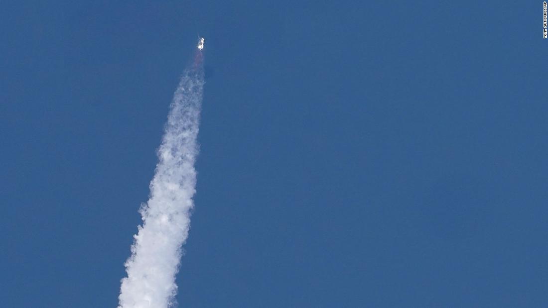The New Shepard rocket launches from Blue Origin&#39;s spaceport near Van Horn.