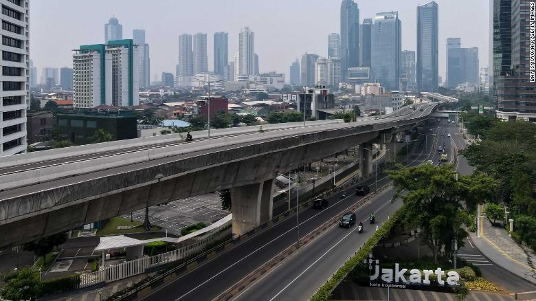 Usually busy streets in downtown Jakarta on July 15, 2021, as the highly infectious Delta variant rips across Indonesia.