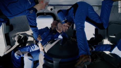 Jeff Bezos in the cabin of one of his Blue Origin spaceflights