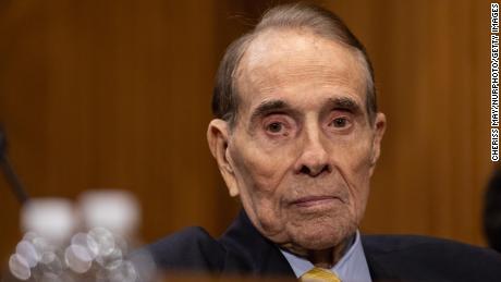 Bob Dole appears at a Senate Foreign Relations Committee confirmation hearing on Capitol Hill in Washington on Thursday, April 12, 2018.