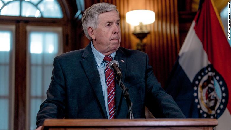 Gov. Mike Parson listens to a media question during a press conference in May 29, 2019 in Jefferson City, Missouri.