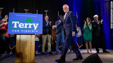 Virginia gubernatorial candidate Terry McAuliffe arrives to speak during an election night event after winning the Democratic primary for governor on June 8, 2021, in McLean, Virginia. 