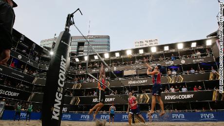 (Left to right) Ruben Penninga of Holland, and Mol and Sørum during the match between King of the Court v Beachvolleybal on September 11, 2020 in Utrecht, Netherlands. The pair have excelled since returning to the court in 2021. 
