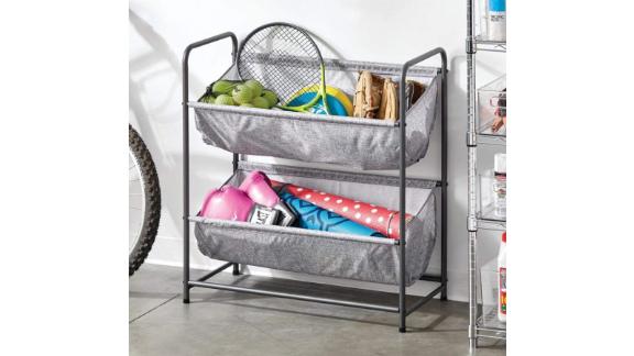 mDesign Metal and Fabric 2 Tier Rack Organizer Rack Hammock