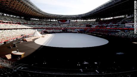 A general view prior to the Opening Ceremony of the Tokyo 2020 Olympic Games at Olympic Stadium.
