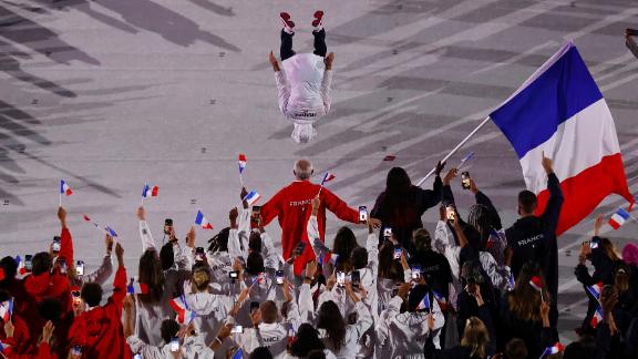 French athletes march during the opening ceremony.